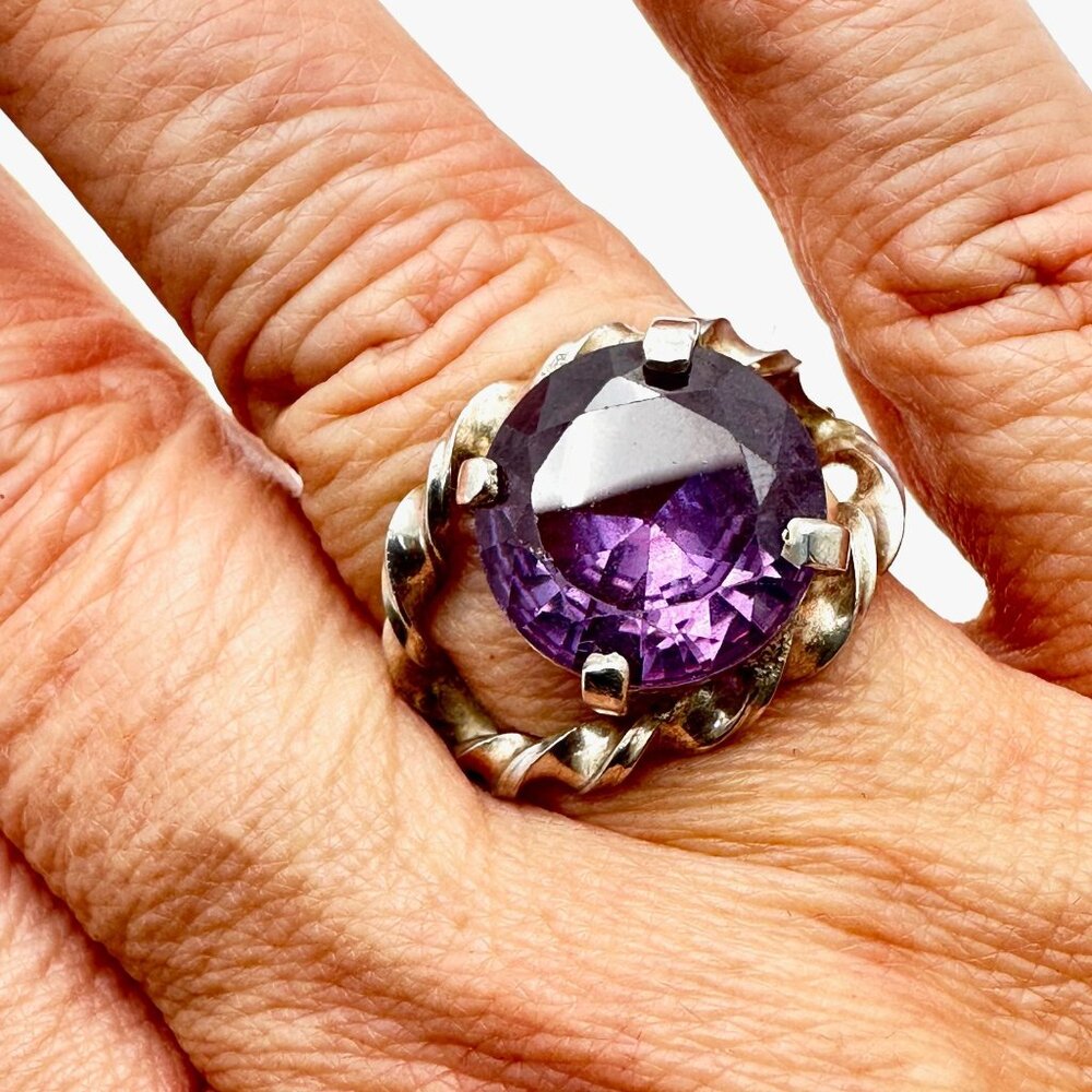 Signed Diego Purple Gemstone Sterling Silver Statement Ring Size 8 Weight 8 Gram